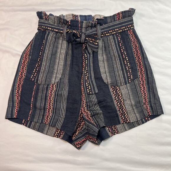 Anthropologie Lynnie Shorts Women Size XS Blue Striped Paperbag 100% Cotton Boho - Picture 2 of 11